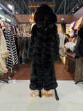 Black Fox Fur Maxi Long Luxury Coat