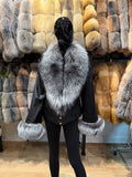 Luxury Silver Fox Fur & Genuine Lambskin Leather Jacket