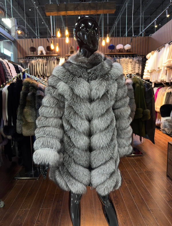 Silver Fox Fur Coat Women – Luxury Warm Winter Jacket, Real Fur