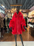 Red Cashmere Poncho with Real Fox Fur Trim | Luxury Winter Wrap | Elegant Red Cape Shawl for Women