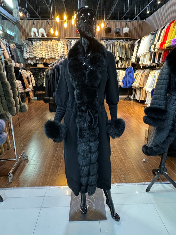 Fox fur and handwoven coat