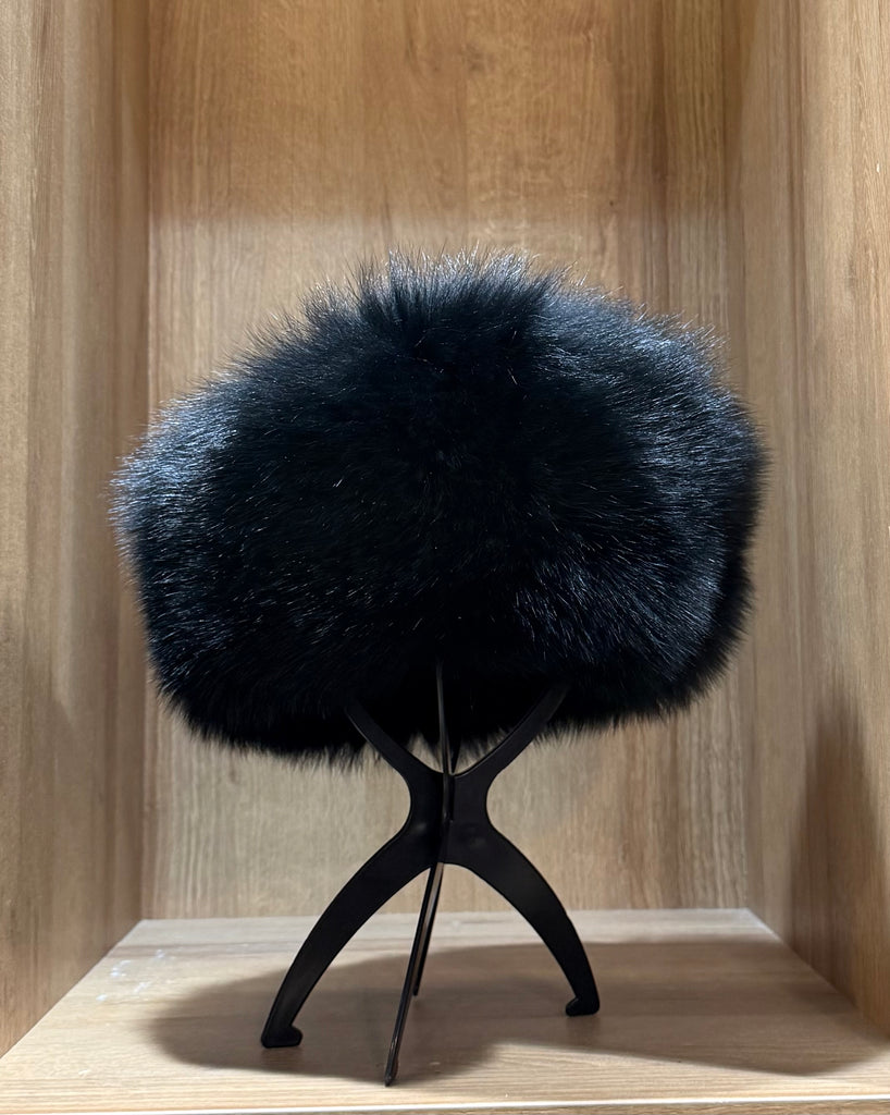 Black Fox Fur & Genuine Leather Luxury Hat