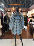 Luxury Blue Fox Fur Coat – Special Color Genuine Fox Fur Women’s Winter Jacket
