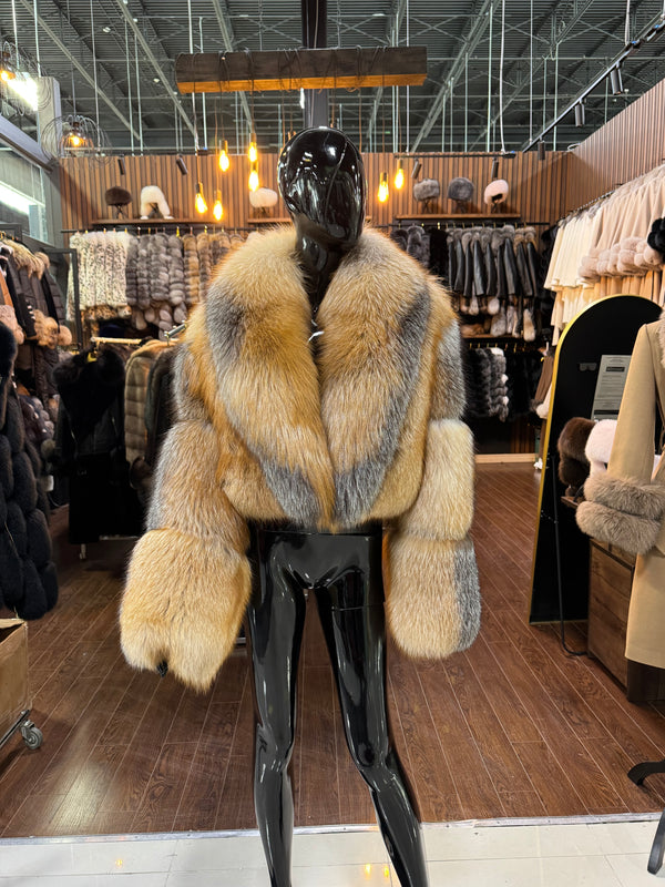 Natural Colored Fox Fur Jacket With a Collar