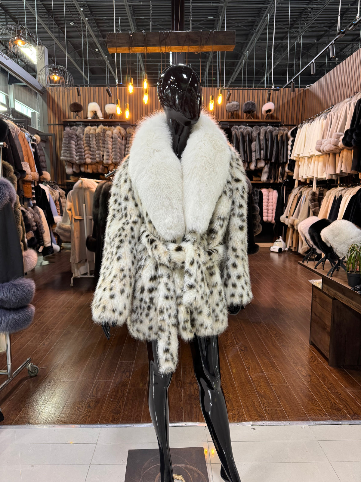 Fox Fur Collar And Vegan Lynx Fur Coat