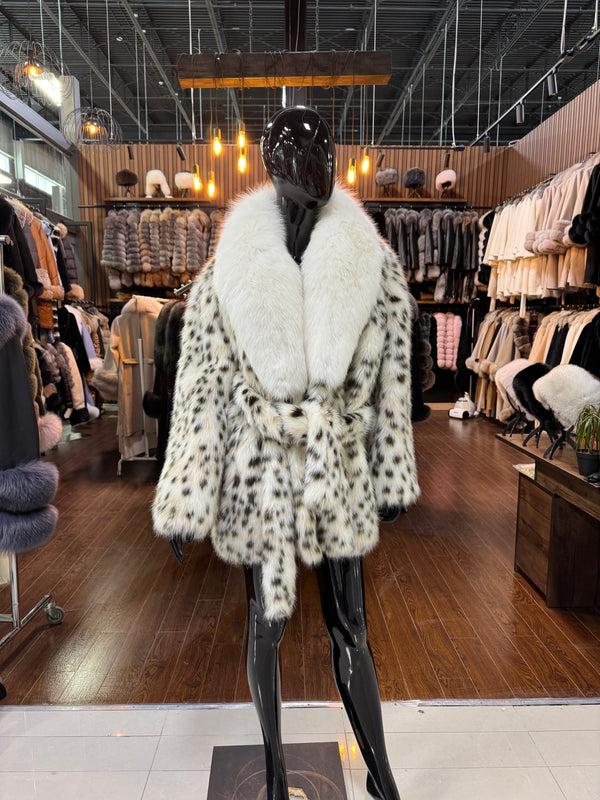 Fox Fur Collar And Vegan Lynx Fur Coat