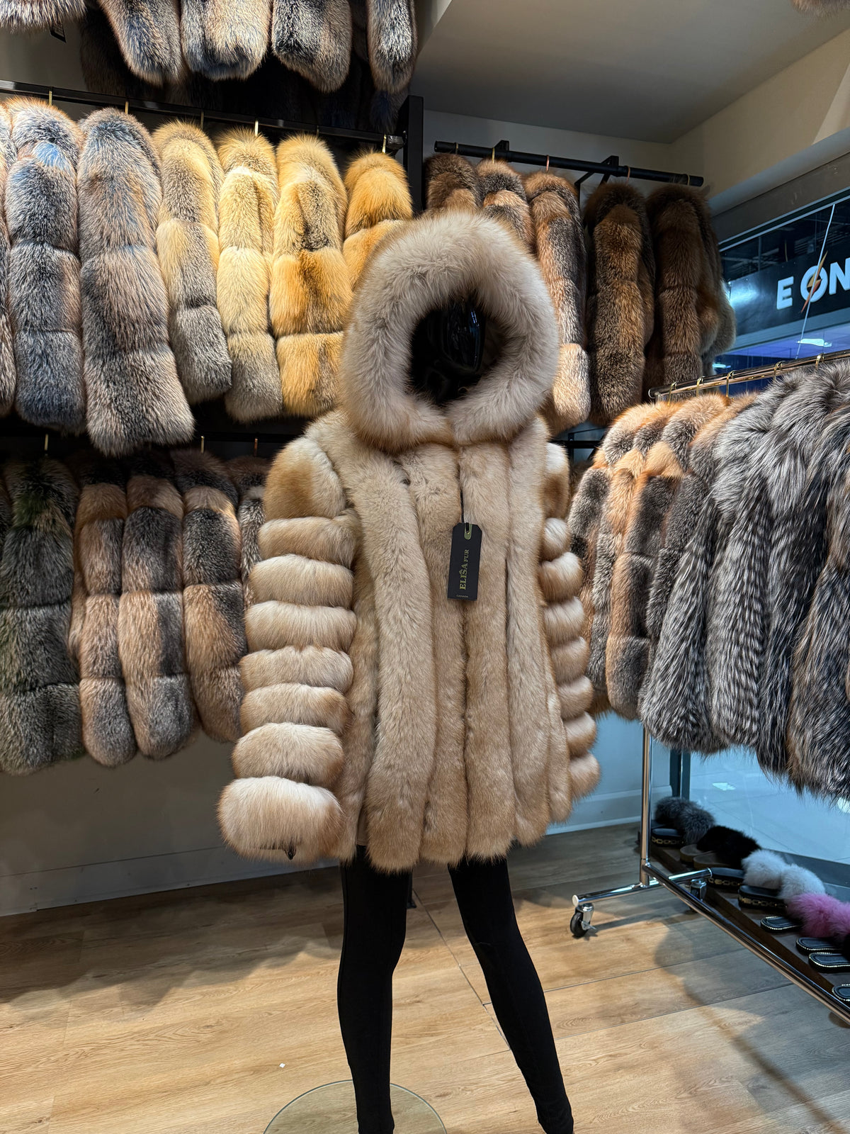 Gold Fox Fur Hooded Jacket – Luxury Real Fox Fur Coat, Handmade Winter Outerwear