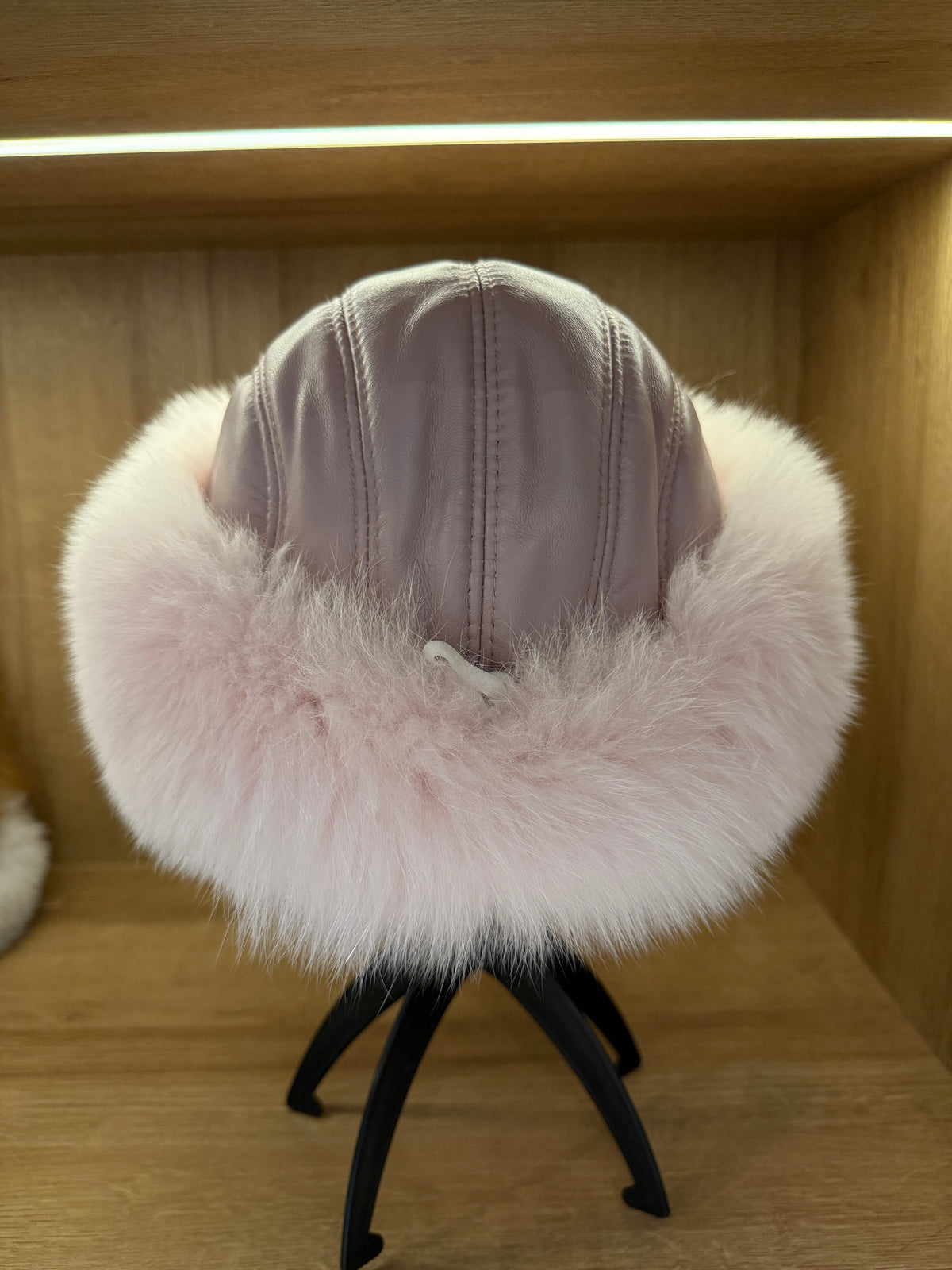 Baby Pink Fox Fur & Genuine Leather Luxury Hat