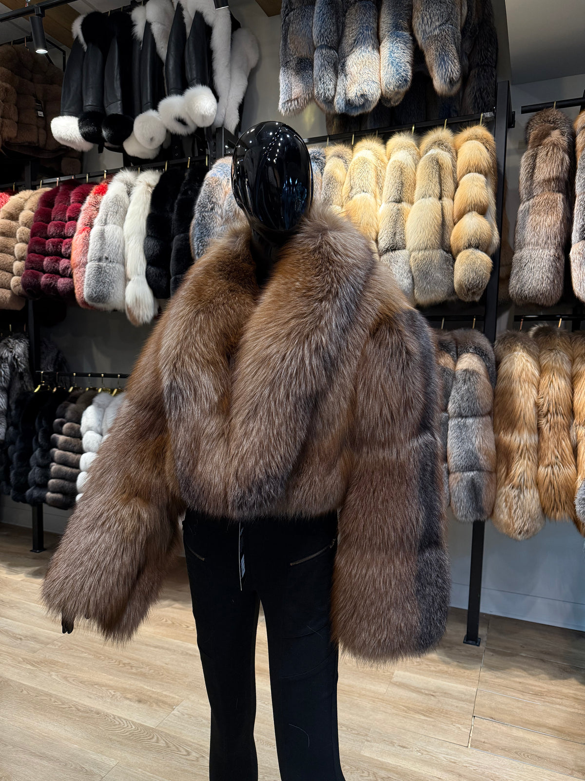 Luxury Dark Brown Fox Fur Jacket – Genuine Fox Fur Coat – Handmade Natural Fur Outerwear for Women