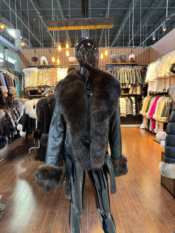 Sable Fox Fur Shearling Leather Jacket – Fully Fur Lined Luxury Winter Coat for Women