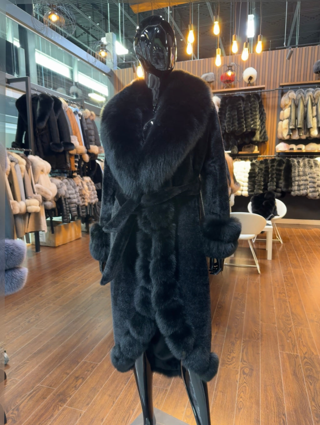 Exclusive Black Fox Fur Trimmed Alcantara Coat – Luxury Women’s Designer Jacket