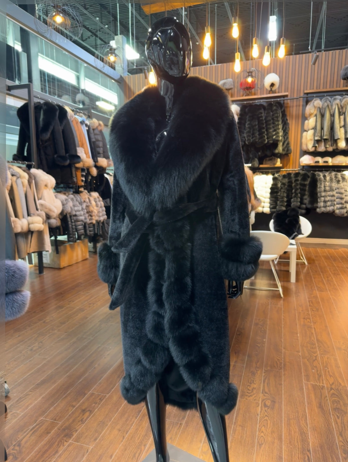 Exclusive Black Fox Fur Trimmed Alcantara Coat – Luxury Women’s Designer Jacket