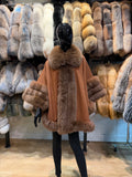 Luxury Brown Fox Fur & 100% Cashmere Poncho – Elegant Soft Cashmere Design