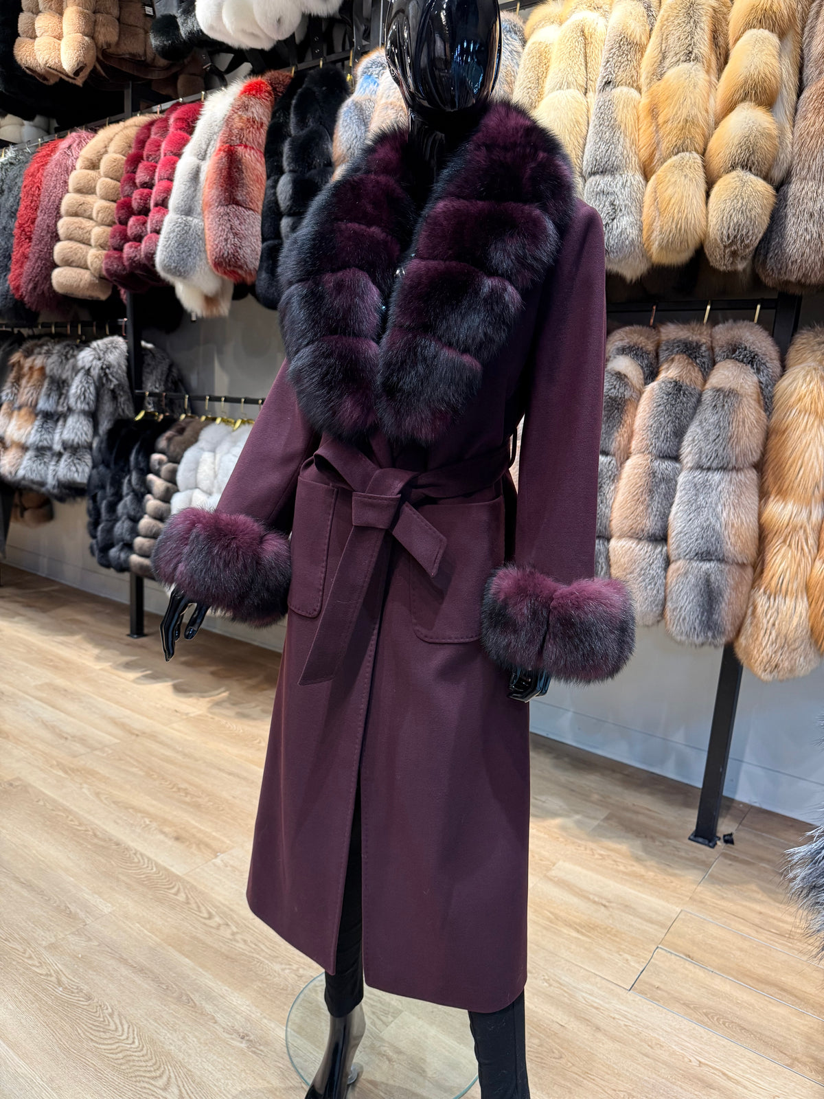 Luxury Genuine Fox Fur & Cashmere Coat – Elegant Winter Design