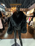 Luxury Black Fox Fur Jacket with Oversized Statement Collar | Elegant Real Fox Fur Coat
