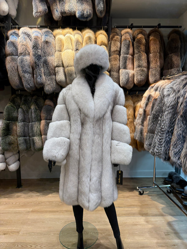 White Fox Fur Long Coat – Luxury & Ultra-Warm Real Fur Jacket