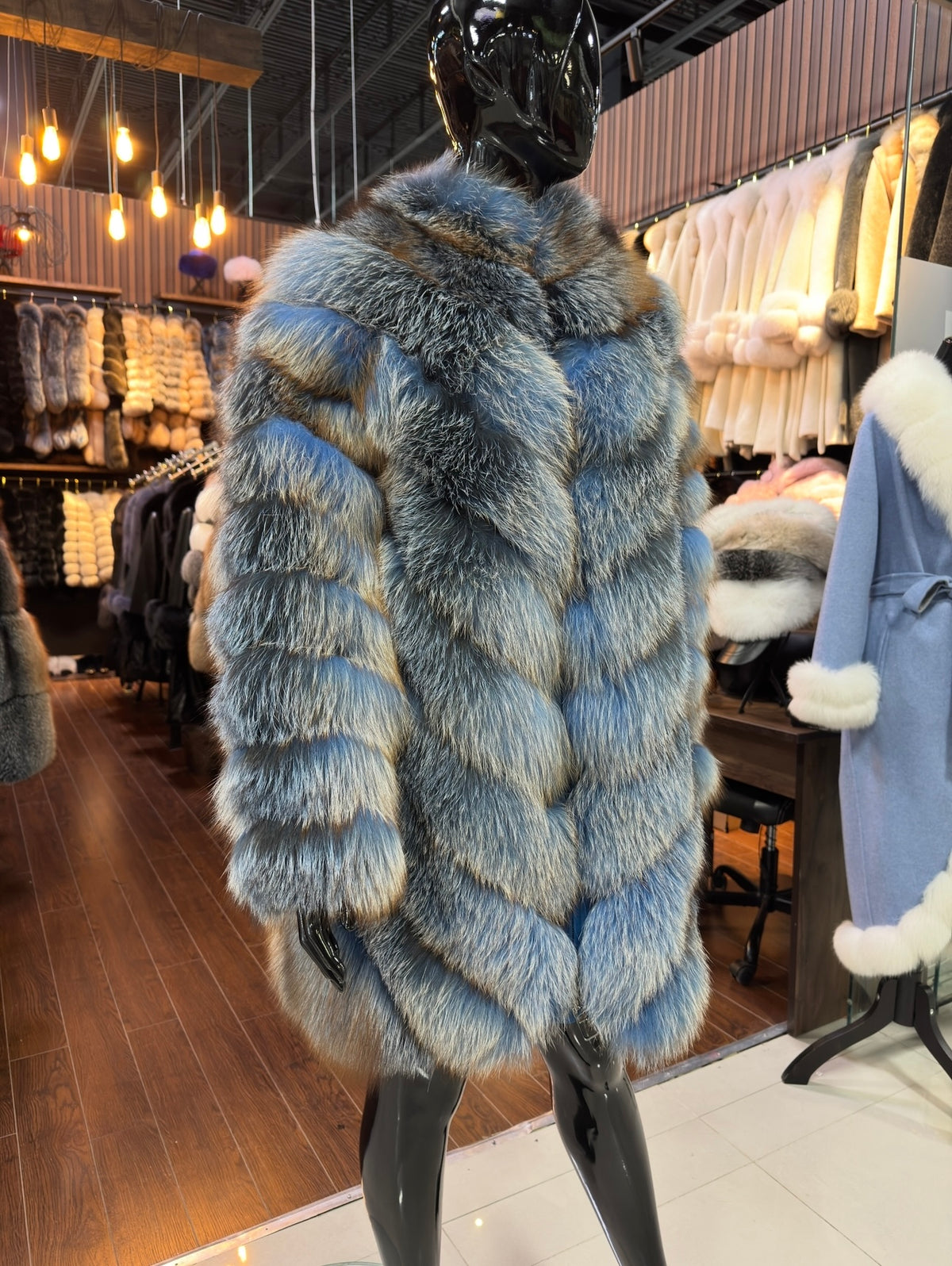 Luxury Blue Fox Fur Coat – Special Color Genuine Fox Fur Women’s Winter Jacket