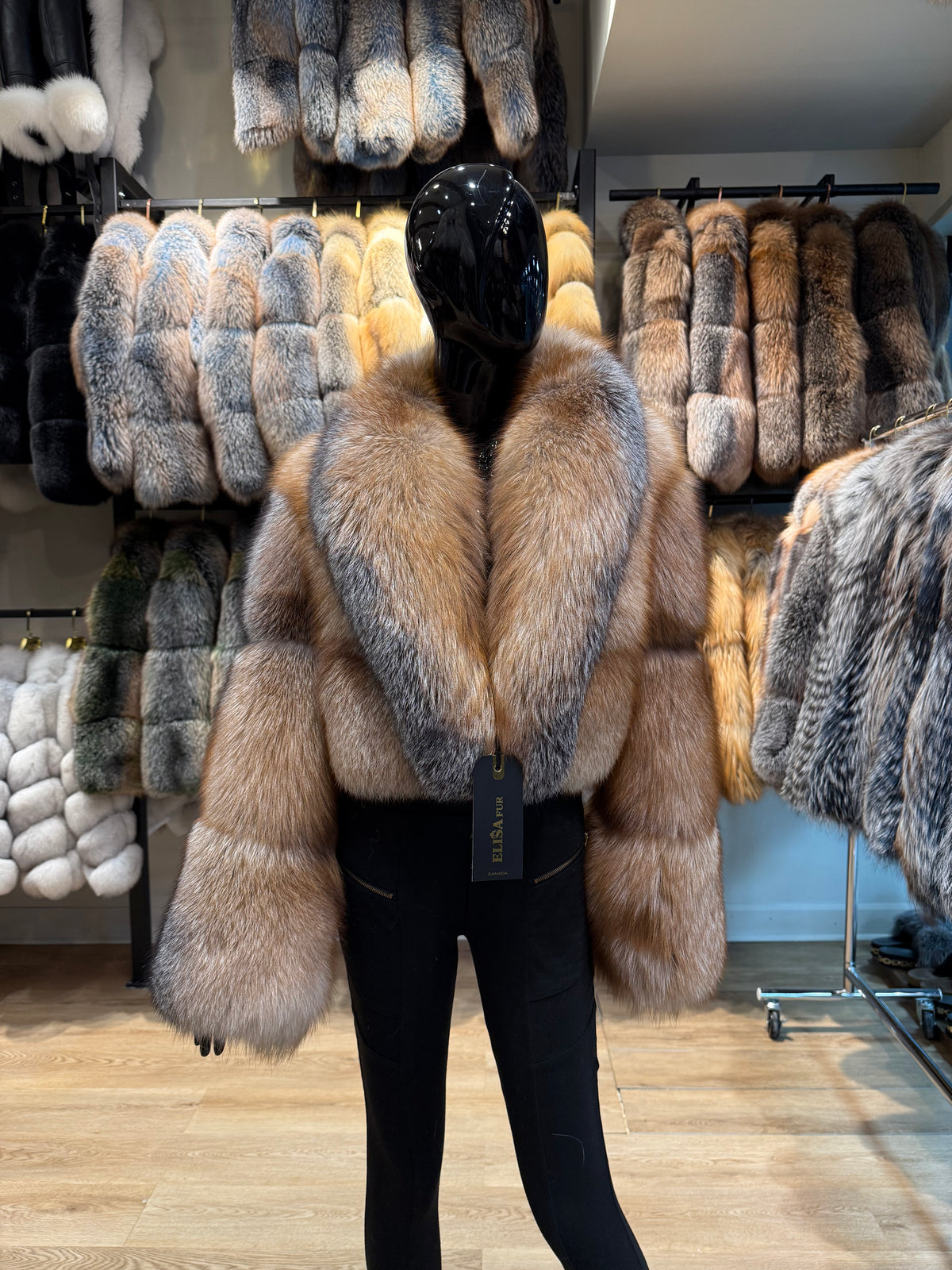Natural Fox Fur Coat, One-Piece Genuine Fox Fur, Oversized Collar Luxury Winter Coat