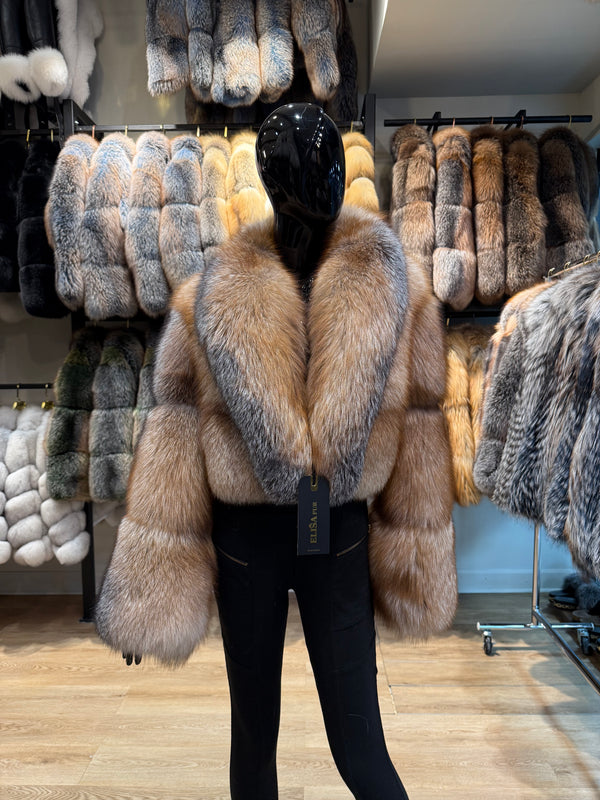 Natural Colored Fox Fur Jacket With a Collar