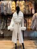 Luxury White Fox Fur & Cashmere Coat – Elegant Exclusive Design