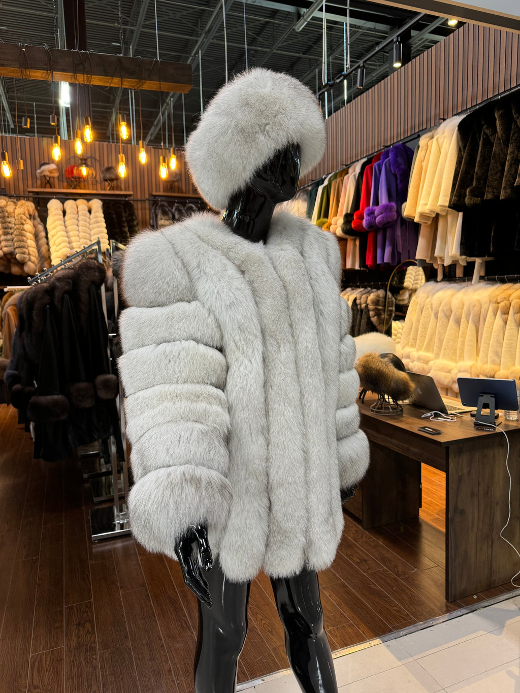 White Fox Fur Coat And White Hat
