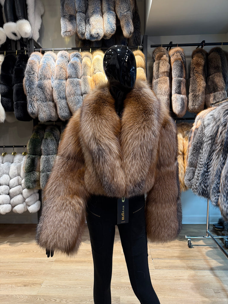 Luxury Dark Brown Fox Fur Jacket – Genuine Fox Fur Coat – Handmade Natural Fur Outerwear for Women