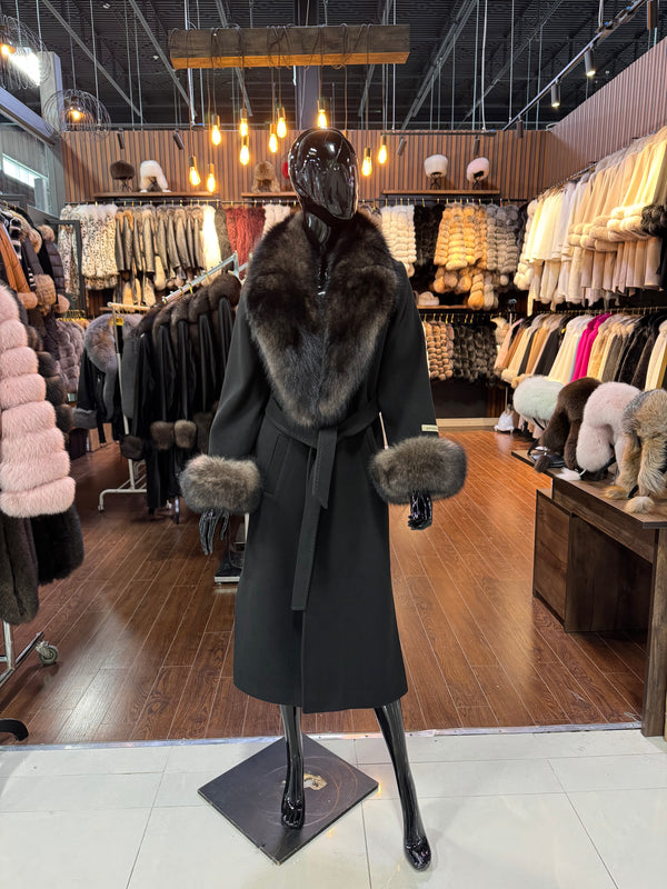 Fox Fur  Black Cashmere Coat