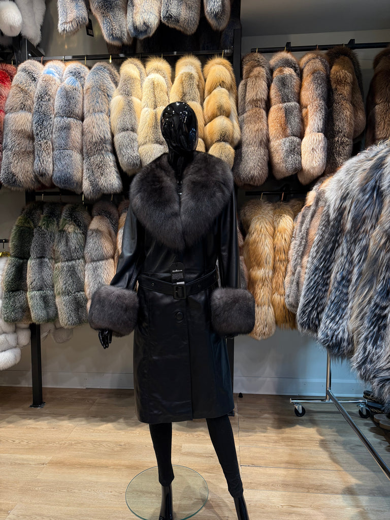 Luxury Real Fox Fur & Lambskin Leather Coat – Removable Fur Sleeves & Collar – Belt Included