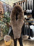Hooded Brown Fox Fur & Genuine Leather Jacket – Luxury Handmade