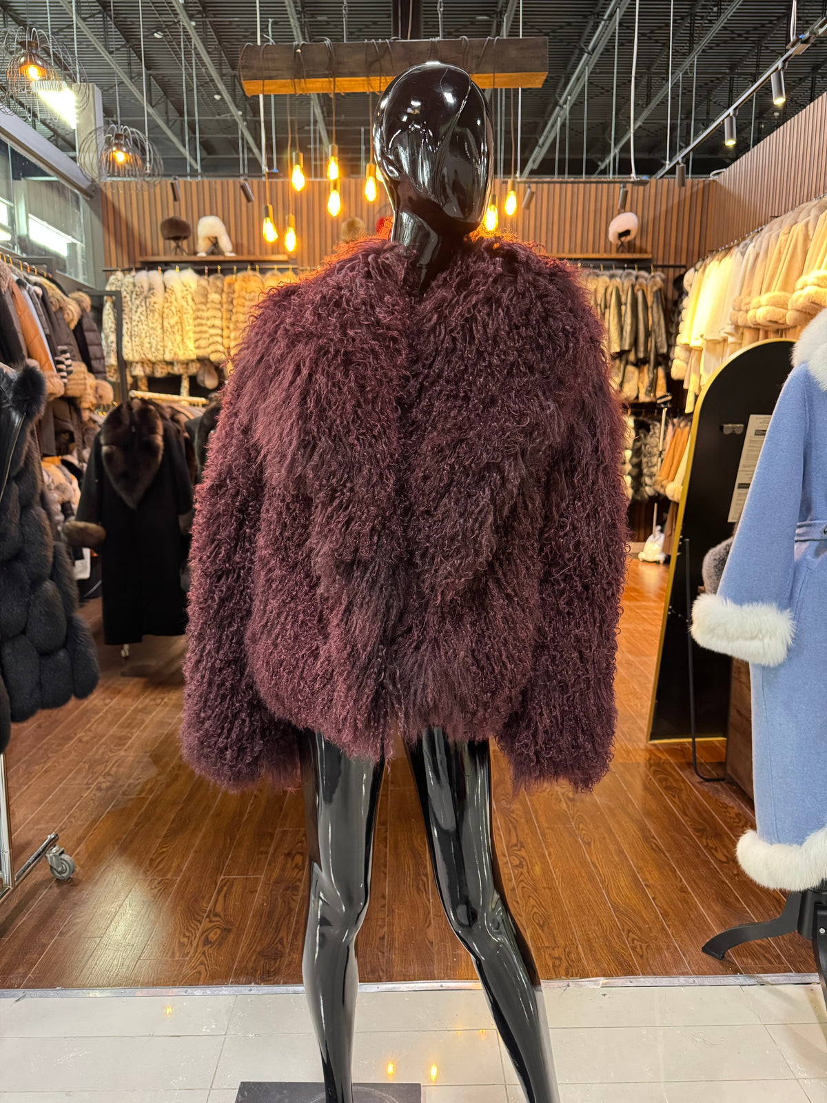 Burgundy Tibetan Fur Jacket