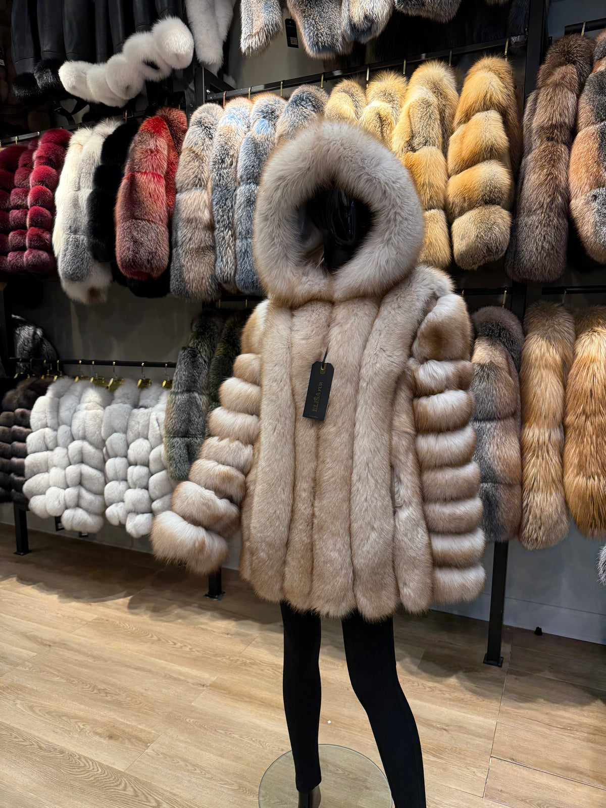 Gold Fox Fur Hooded Jacket – Luxury Real Fox Fur Coat, Handmade Winter Outerwear