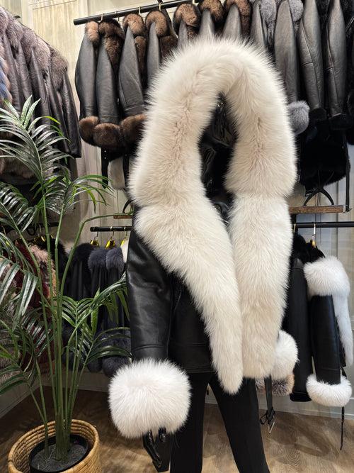 White Fox Fur & Shearling Leather Jacket – Luxury Winter Jacket