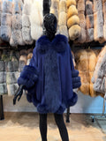 Luxury Navy Blue Fox Fur & Cashmere Poncho | Elegant Women’s Fur Cape