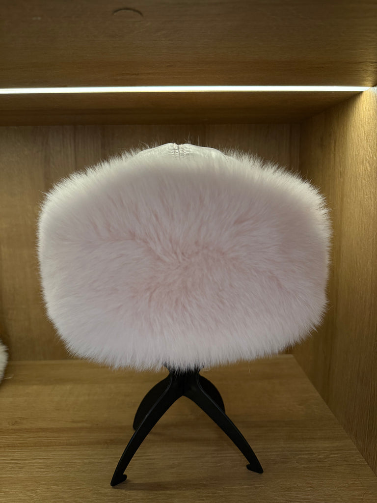 Baby Pink Fox Fur & Genuine Leather Luxury Hat