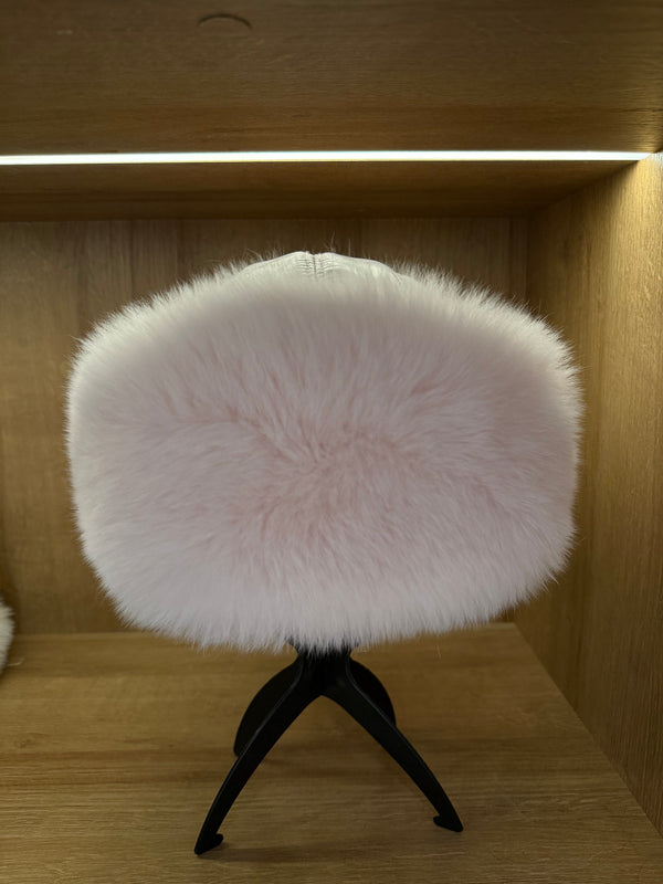 Baby Pink Fox Fur & Genuine Leather Luxury Hat