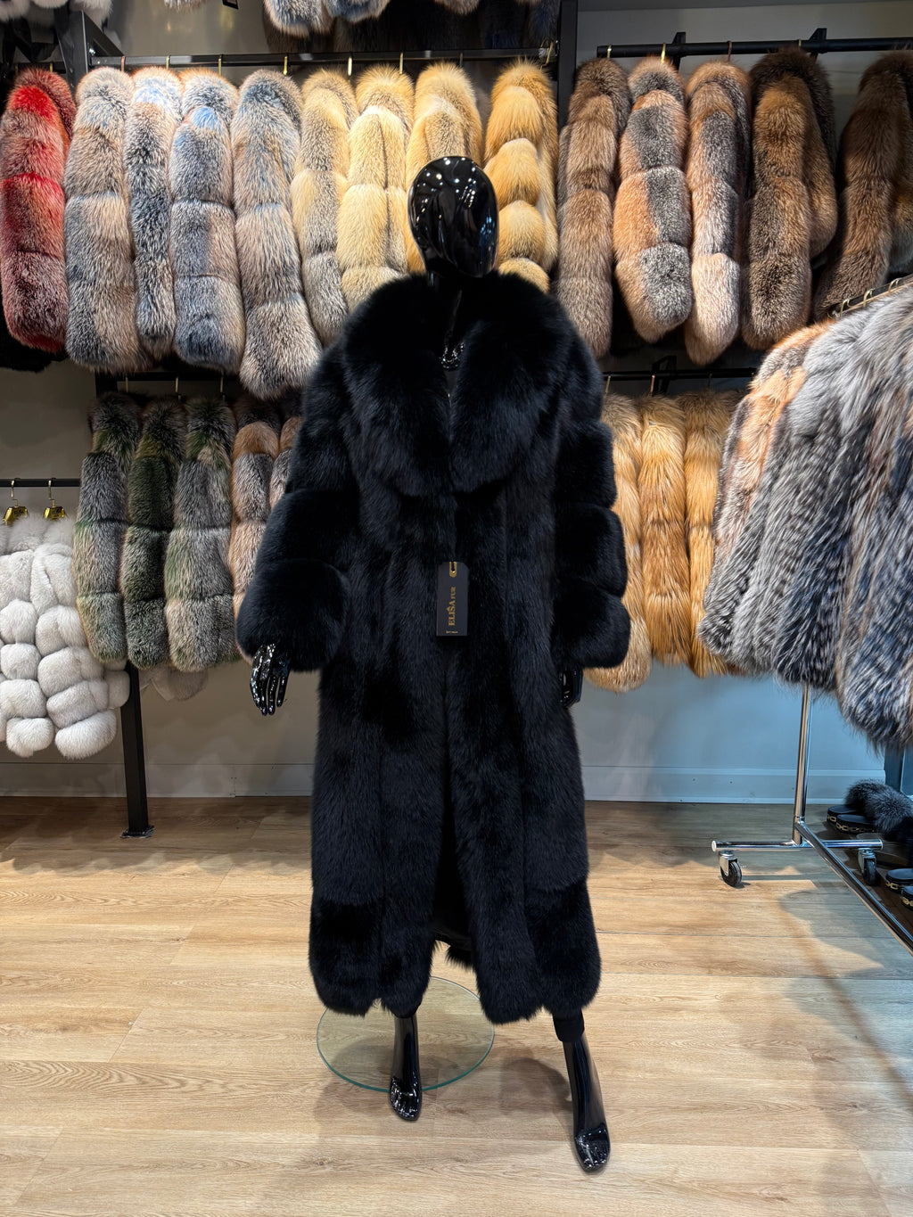 Luxury Black Fox Fur Coat – 130 cm | Premium Real Fox Fur | Full Length