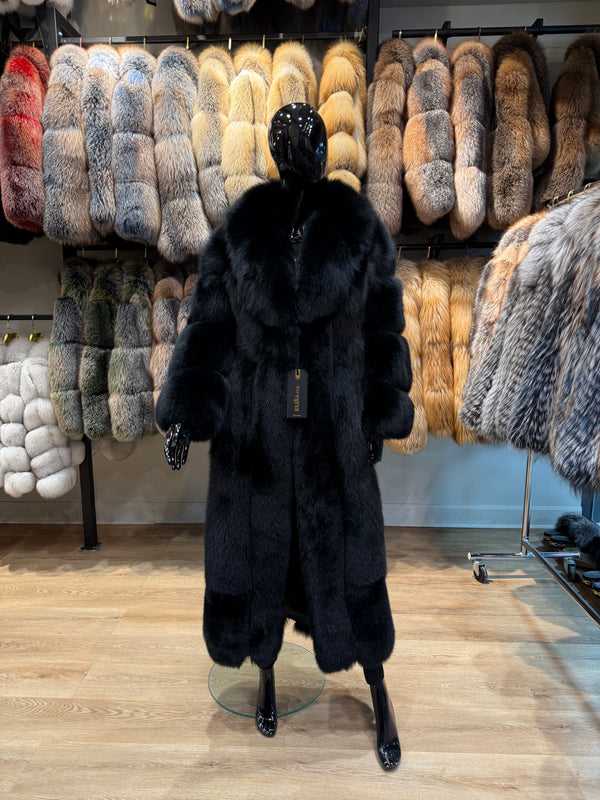 Luxury Black Fox Fur Coat – 130 cm | Premium Real Fox Fur | Full Length