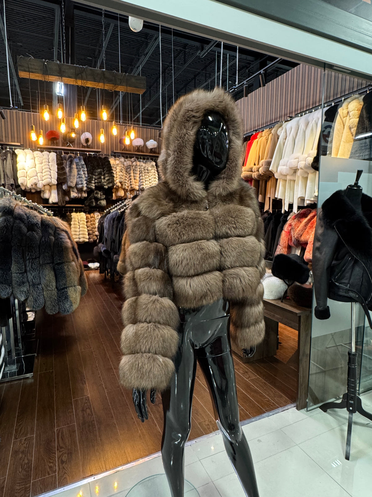 Brown Fox Fur Hooded Short Jacket – Luxury Real Fur Coat