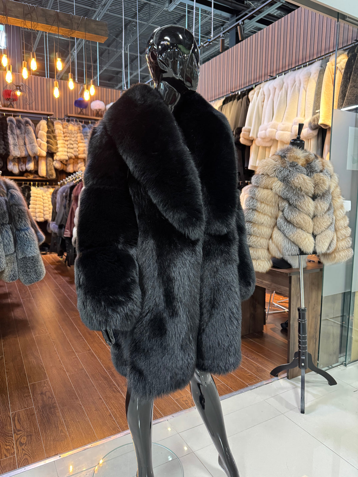 Black Fox Fur Coat Luxury | One Piece Real Fox Fur Long Coat | Handmade Designer Winter Fur Coat