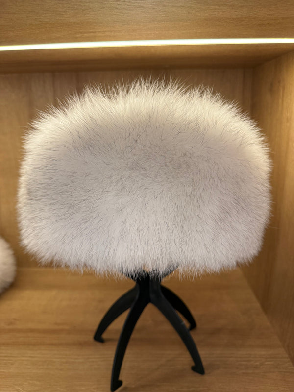 Natural Off-White Fox Fur & Genuine Leather Luxury Hat
