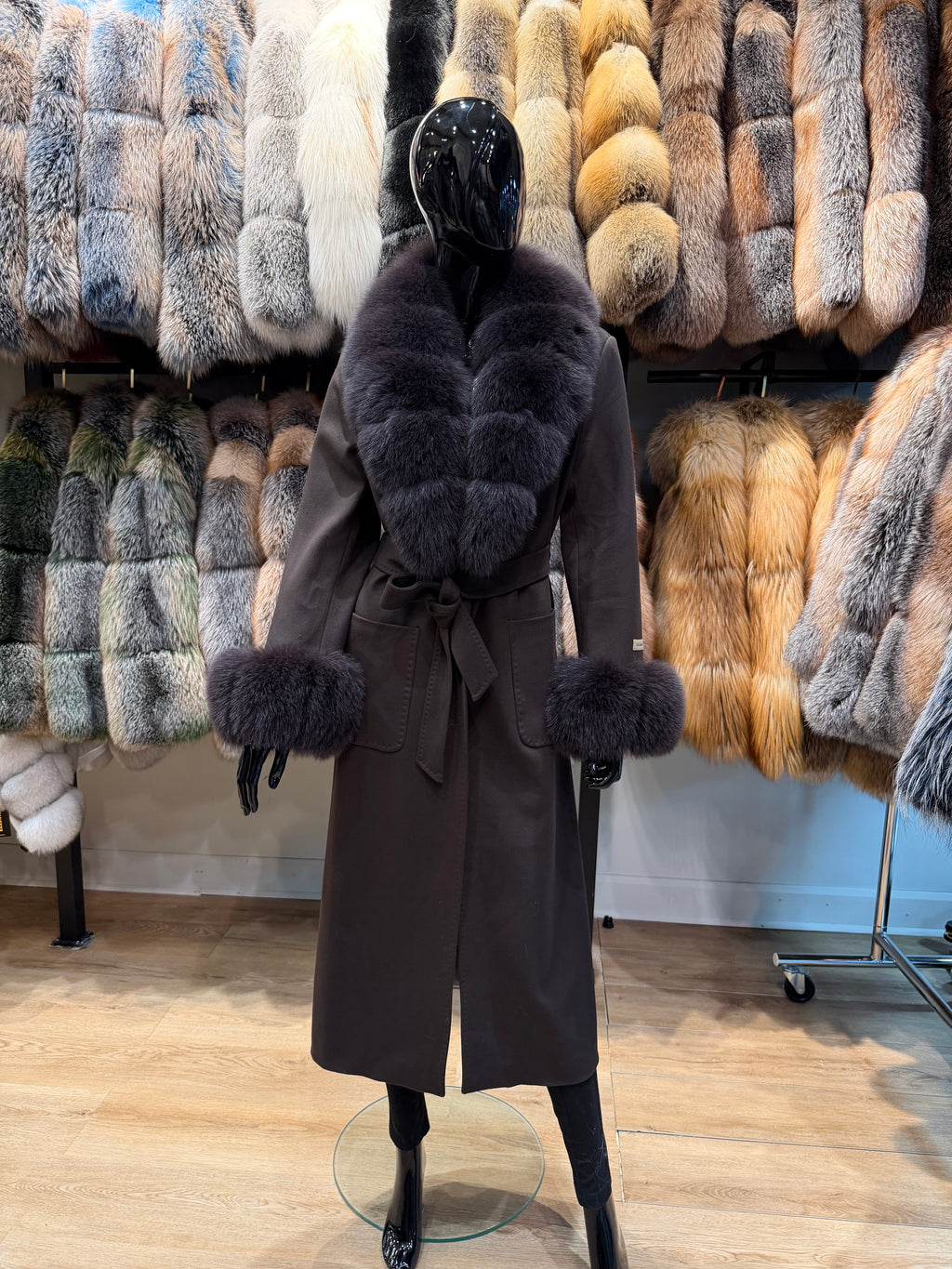 Luxury Chocolate Brown Fox Fur & Soft Cashmere