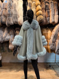 Luxury Light Green Fox Fur & 100% Cashmere Poncho – Exclusive Custom Color