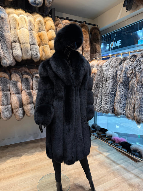 Luxury Black Fox Fur Coat – Premium Quality