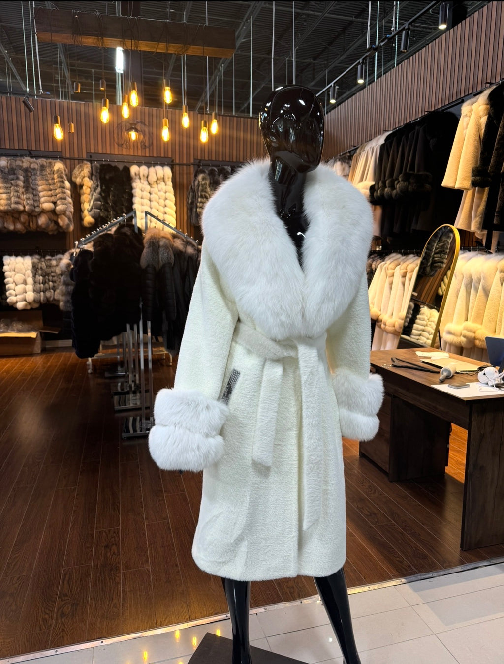 White Fox Fur & Alcantara Coat