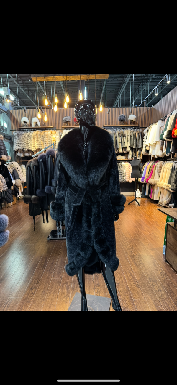 Exclusive Black Fox Fur Trimmed Alcantara Coat – Luxury Women’s Designer Jacket