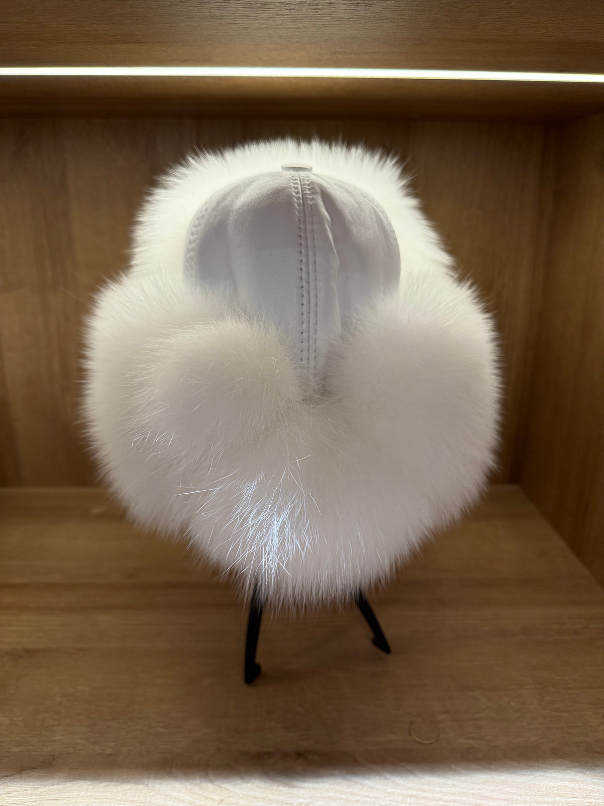 White Fox Fur & Genuine Leather Trapper Hat with Ear Flaps