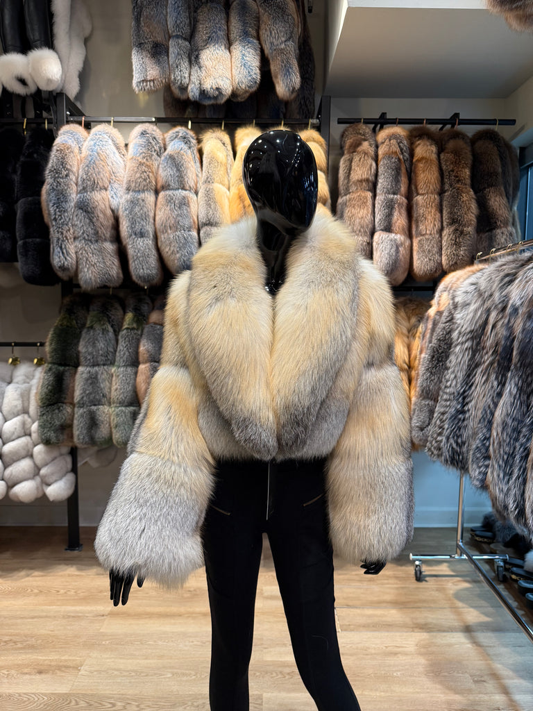 Natural Gold One-Piece Genuine Fox Fur Jacket – Luxury Design