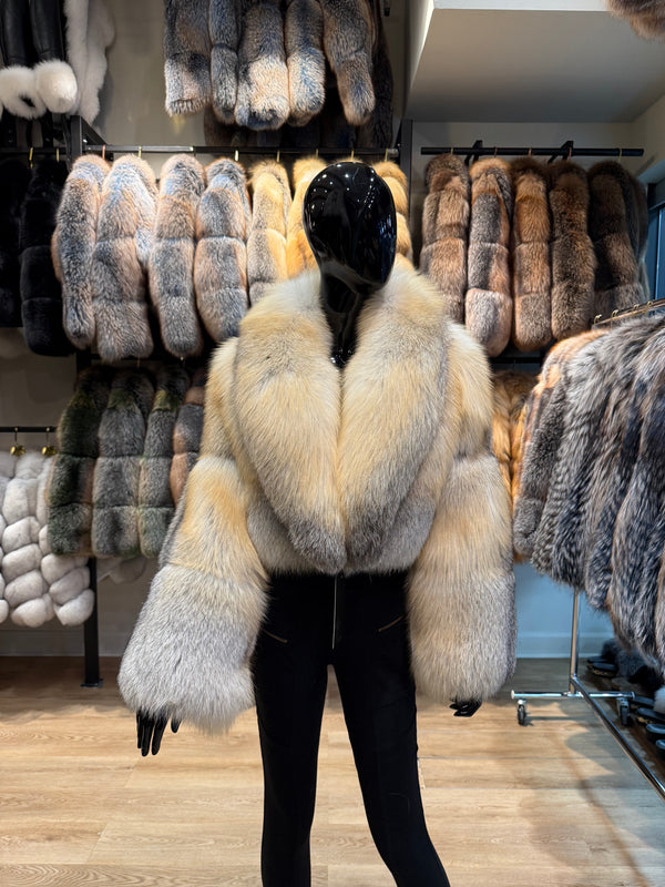 Natural Gold One-Piece Genuine Fox Fur Jacket – Luxury Design