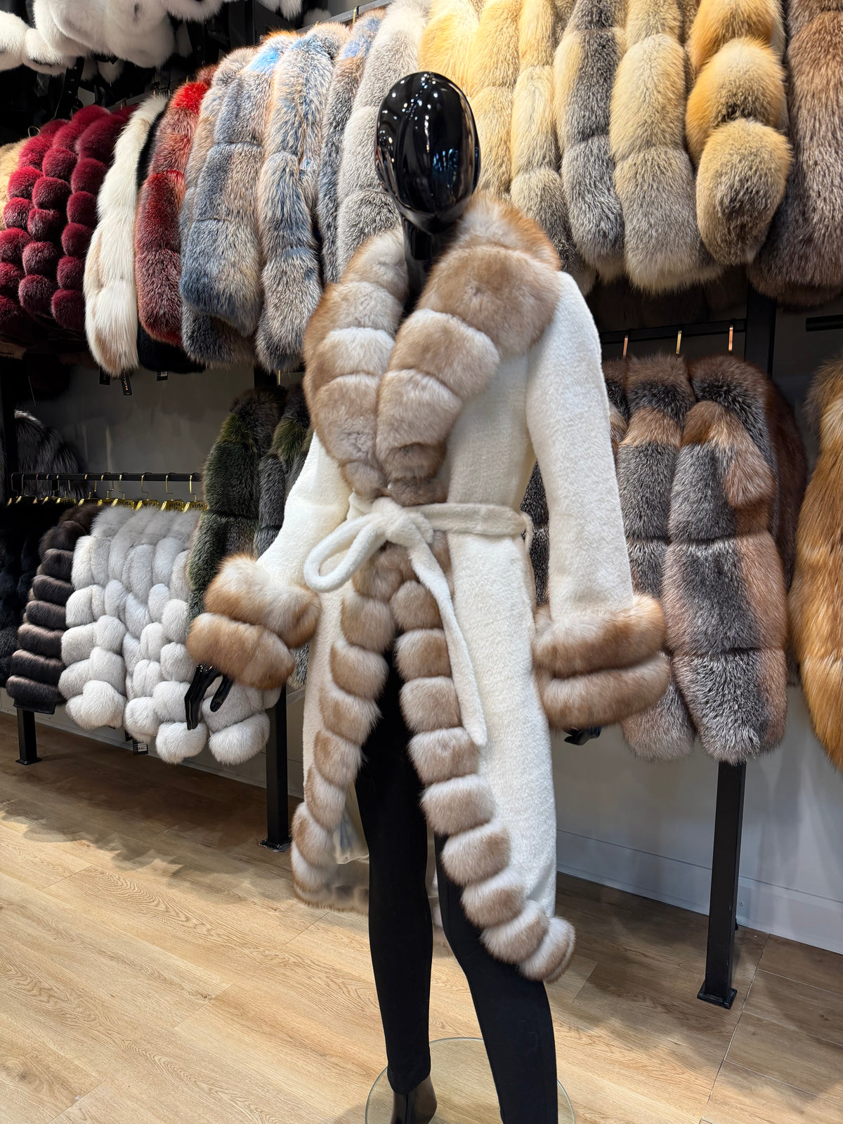 Exclusive Fox Fur Trimmed Alcantara Coat – Luxury Women’s Designer Jacket