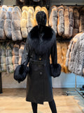 Black Lamb Leather & Fox Fur Coat – Luxury Women’s Winter Coat